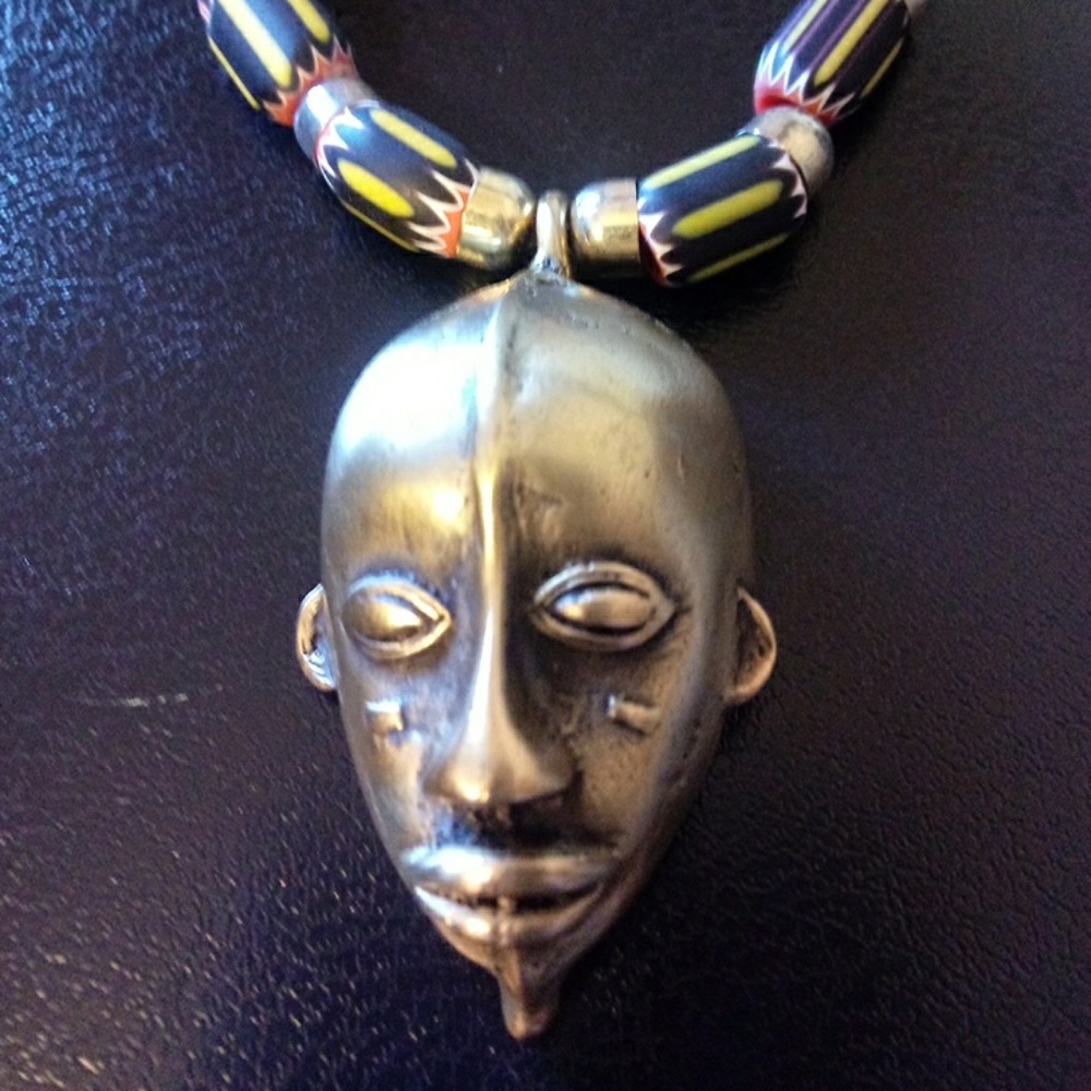 AFRICAN MASK/ YELLOW JACKET BEADED NECKLACE